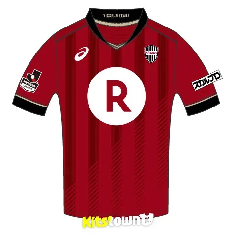 神户胜利船旧队服上的 Rakuten 红 R